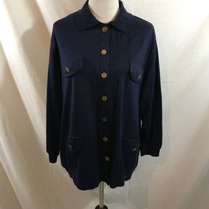 CD Daniels navy long sleeve button up sweater with fake pockets - womens 1X